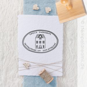 Familienstempel | Adressstempel | Textstempel mit filigramem Häuschen | 1260