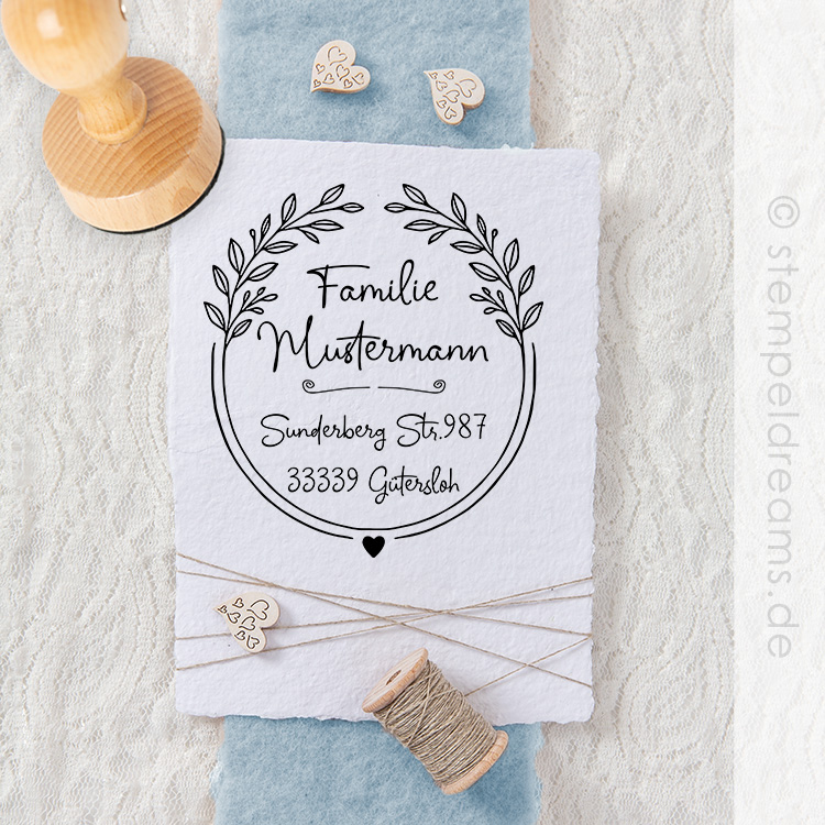 Individueller Textstempel – Naturdesign mit Herz & Zweigen – Personalisierter Holzstempel -Motiv: 1434 – Bild 2