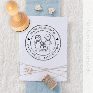Familienstempel mit Namen – Figuren – Männchen – Adressstempel – Holzstempel personalisiert – 353