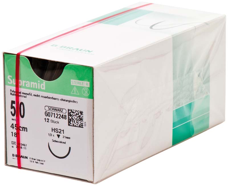 Supramid® – Packung 36 Stück schwarz, 45 cm, USP 5/0, HS21