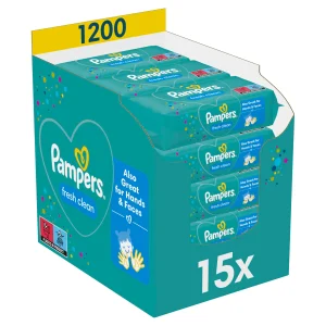 Pampers Fresh Clean Feuchttücher (15er Pack): Sanfte Reinigung für empfindliche Babyhaut, mit frischem Duft